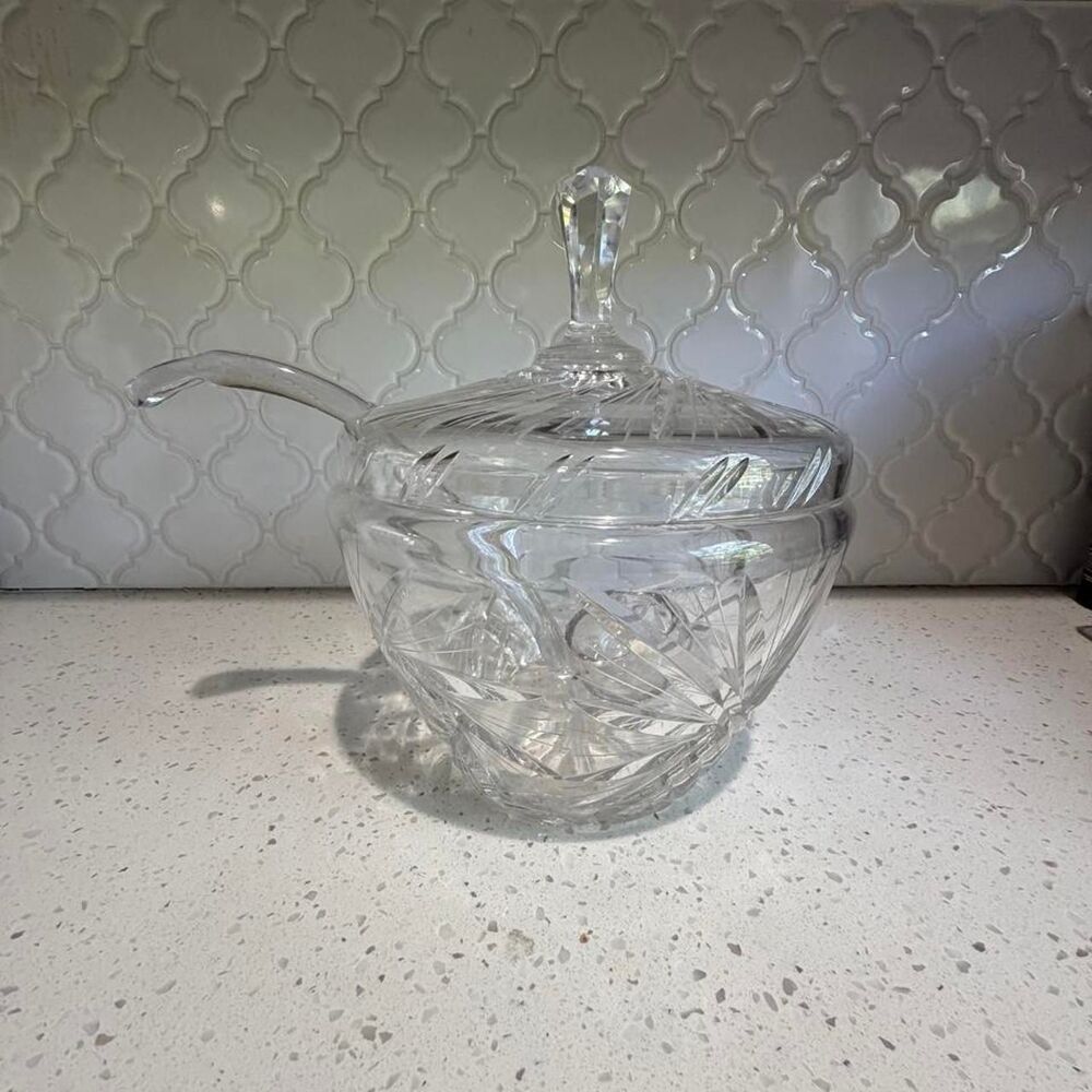 Crystal punch bowl with lid and ladle
